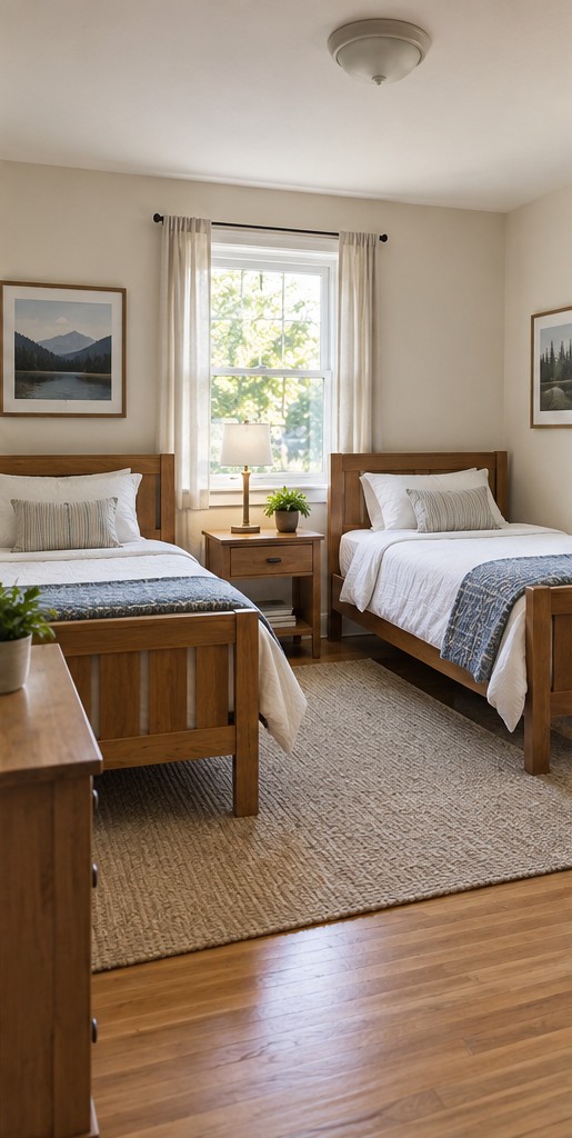 Illustrative shared bedroom with two separate twin beds